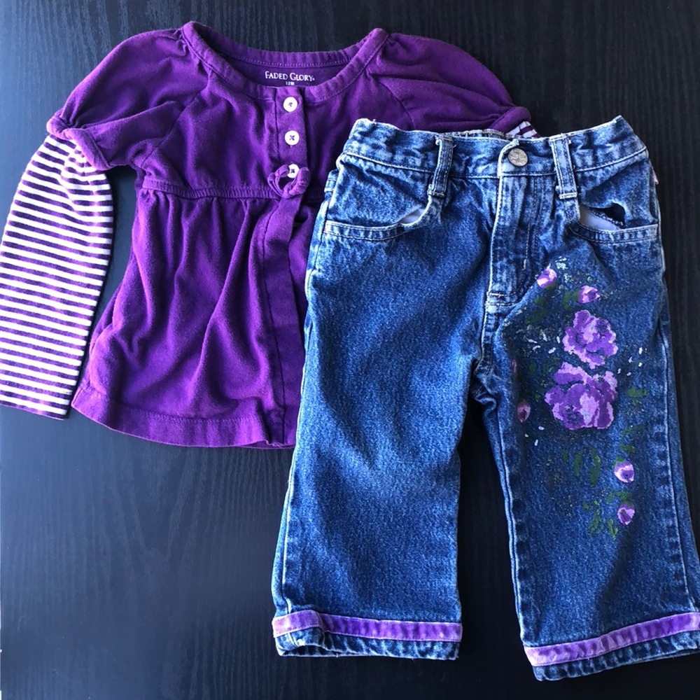 Purple shirt and jean outfit 12 mos